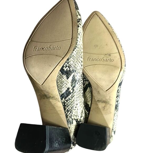 FRANCO SARTO Shoes Heels Kortney Roccia SY Ankle Bootie Boots Black & Ivory Snak - Picture 9 of 10